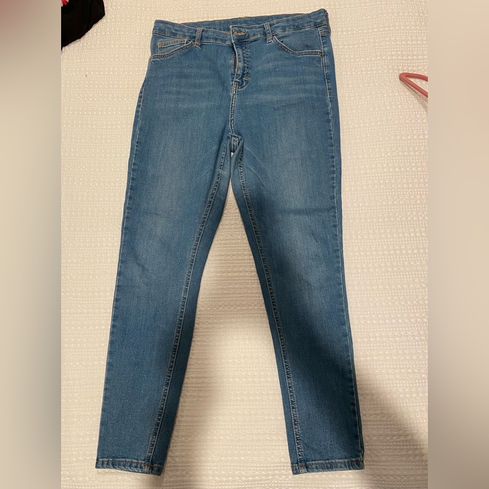 Topshop medium wash, high waist skinny jeans - size 32W 30L